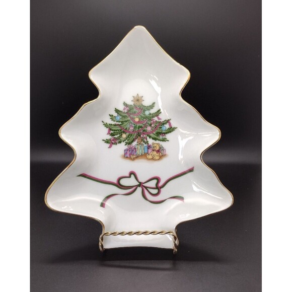VTG Christmas Tree Trinket Candy Dish Tray Fine Porcelain China Russ Berrie Co - Picture 1 of 5